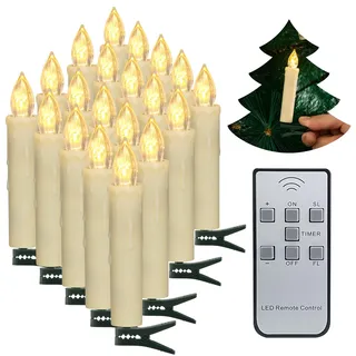 20 Stück LED Weihnachtskerzen, PChero Batteriebetrieben Flammenlose Flackernde Stabkerzen mit Fernbedienung für Heimat Tisch Xmas Tree Weihnachtsbaum Garten Dekoration – Warmweiß