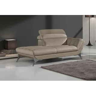 Recamiere EGOITALIANO "Sueli, extravagantes Design und erstklassiger Sitzkomfort", grau (taupe), B:180cm H:100cm T:110cm, Leder »NUVOLE« (Echtes Rindsleder). Halbnatürliches, halbnarbiges Rindsleder mit einer natürlichen Körnung von 1, 2 bis 1, 4 mm. Dieses Leder hat eine weiche, wachsartige Hand mit mattem Aussehen und einem Wolkeneffekt. Es handelt sich um ein Naturleder, das die ursprünglichen Eigenschaften der Lederhäute nicht verändert. Das Vorhandensein von verheilten Narben, Körnungsunterschiede,