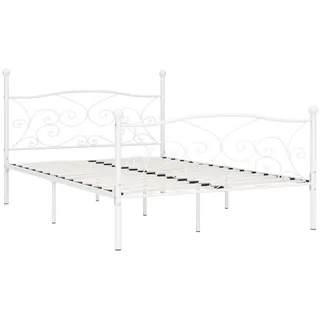 vidaXL Bettgestell mit Lattenrost Metallbett Doppelbett Bett Schlafzimmerbett Bettrahmen Ehebett Schlafzimmermöbel Weiß Metall 140x200cm