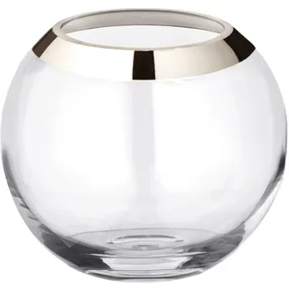 EDZARD Vase Mirinde (Ø 20 cm, Öffnung Ø 10cm, Höhe 18 cm), mundgeblasenes Kristallglas - Blumenvase, Kugelvase mit Platinrand, Glasvase rund für Blumen - Moderne Tulpenvase aus Glas als Tischdeko
