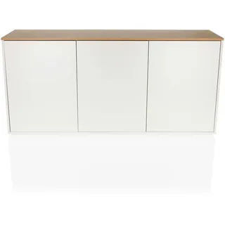 hjh living Sideboard KELO S 160x40x76 cm, Push-to-Open, griffloses Design, viel Stauraum, Weiß/Eiche