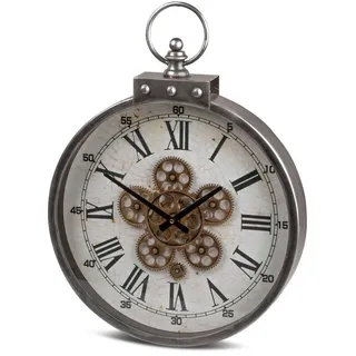Formano Moderne Wanduhr mit Beweglichen Zahnrädern 46cm Metall Clock Antikfinish