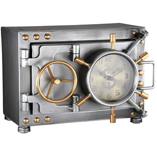 Tischuhr , Silberfarben , Metall, Kunststoff , 24x17.5x16.5 cm , leises Uhrwerk , Dekoration, Uhren, Tischuhren