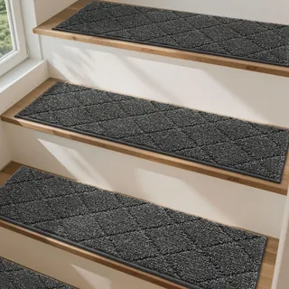 COSY HOMEER 4 Stück Treppenstufen Matten, 70 x 22 cm, Schwarz | Stufenmatten Selbstklebend, Rutschfest ohne Kleben, 100% Polyester, TPE-Rücken, waschbar, für Kinder, Senioren und Haustiere