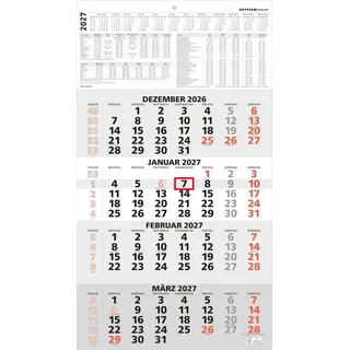 Neumann 4-Monatskalender rot 2027 Wandkalender 33x59 cm