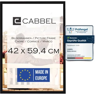 CABBEL Bilderrahmen 42x59,4 cm, Schwarz, stabiles MDF-Holz Rahmen, bruchsicherem Plexi-Glas, zum Aufhängen, ideal für Fotos/Bilder/Collage