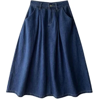 YAAYAGO Jeansrock Damen Lang Hoch Taillierter Schirmrock In A-Linie Mit Breitem Saum Und Mittellangem Rock Für Frühling Und Sommer