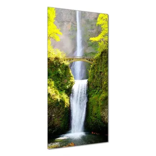 Wallario selbstklebende Duschrückwand 90 x 200 cm mit Motiv Brücke über dem Wasserfall - Wandverkleidung mit Hochglanzlaminat in Glasoptik - Grün