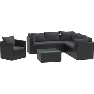 vidaXL 7-tlg. Garten-Lounge-Set mit Auflagen Poly Rattan Schwarz - Schwarz