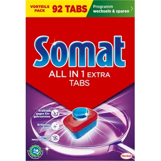 Somat All in 1 Extra Spülmaschinen Tabs (92 Tabs), Geschirrspül Tabs für strahlend sauberes Geschirr auch im Kurz- & Eco-Programm, entfernt Eingekrustetes und sorgt für brillanten Glanz