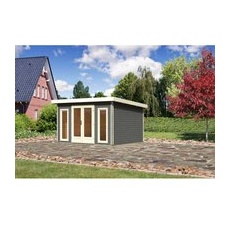 Karibu Holz-Gartenhaus Norrköping Terragrau Pultdach Lackiert 365 cm x 305 cm