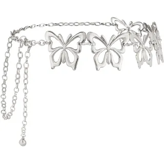 MilyaDE Damen Kettengürtel Schmetterlinge Förmig Taillengürtel Hüftkette Gürtel aus Metall für Abendkleider Sommeroutfits, Silber