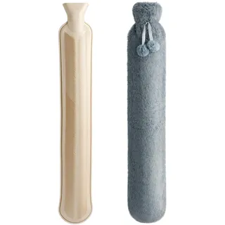 Homealexa Lange Wärmflasche mit weichem Bezug 2 Liter, Hot Water Bottle Bettflasche Schlauch-Wärmflasche für Rücken Nacken Schulter und Unterleib, große Wärmeflasche 73 x 13cm, Nackenwärmflasche