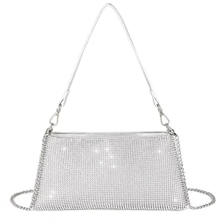 Valleycomfy Damen Clutch Silber Elegante Brauttasche Diamant Handtasche Hochzeit Abendtasche Klatsch Tasche Cluthesochzeit/Cocktail/Abschlussball/Club,Silber