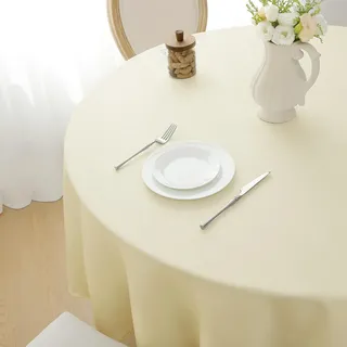 Softalker Tischdecke rund 140 Abwaschbar Beige Jacquard Wasserabweisend Abwischbar Fleckschutz rundes Tischtuch Deko für Outdoor Gartentisch Party Geburtstag Silvester Hochzeit Weihnachten Garten