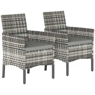 2er Set Gartenstuhl Polyrattan Gartenmöbel mit 2 Sessel Abnehmbaren Kissen Stahlrahmen Grau