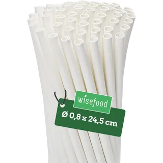 Wisefood® Strohhalme Papier [25 cm Ø 8] Party Deko [Weiß] alternative Strohhalme Plastik-frei für Geburtstag Hochzeit DIY [100 Stk.] für Cocktail Getränke Cola Energy Drink Wasser Limo BIO