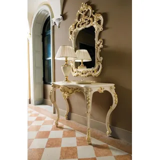 Klassischer Spiegel Schminktisch Konsole Tisch Gold Holz Schlafzimmer Möbel 2tlg - Weiß