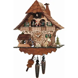 Engstler - 496_MT - Kuckucksuhr - 1-Tag-Kettenzugwerk - Nussbaum - mit Musik mit Tanzpaar - 34 cm