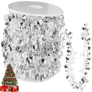 Weihnachtsbaum Perlengirlande,5m Girlande Weihnachtsbaum, Weihnachtsgirlanden,Weihnachtsgirlande für Christbaumschmuck - Deko für Adventskranz (Silber)