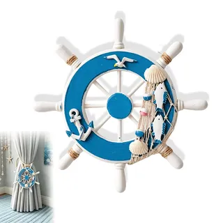 Wanddeko Steuerrad, Wanddeko Maritime Dekoration Schiff, Fischnetz Schiff Lenkrad Deko, Holz Steuerrad Deko, Zur Wanddekoration (Weiß)