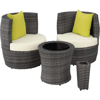 tectake Rattan Sitzgruppe Nizza,stapelbar,grau , Grau , Kunststoff , Rechteckig , Gartenmöbel, Gartengarnituren, Gartenmöbel-Sets