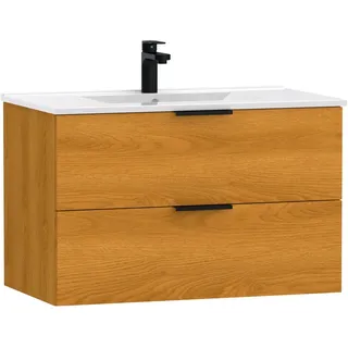 WELLTIME »Athen Badschrank Badezimmer WC Unterschrank mit Becken« Set, Waschplatz mit 2 Schubladen, Breite 80cm Softclose Bad,