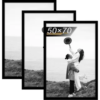 Tinkeps 3er Pack Bilderrahmen 50x70 cm Schwarz, Bilderrahmen 70x50 cm Hergestellt aus Holzwerkstoff, Rahmen 50 x 70 cm Ideal für Fotos, Bilder, Poster