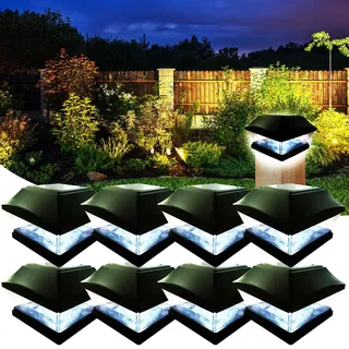 XVZ Pfostenkappe Solar, 8 Stück Solarleuchten für Außen Solar Zaunpfosten Lampe, LED Solarleuchten für Zaun, Hölzerne Pfäle, Patio Beleuchtung(Schwarz)