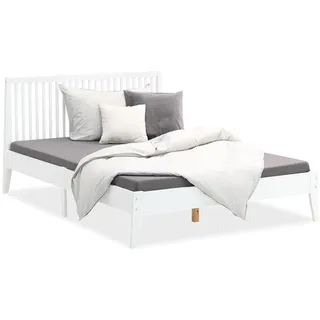 Homestyle4u Holzbett 140x200 Bettgestell weiß Holz Kiefer, - mit Lattenrost - Weiß