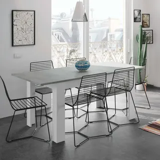 Dmora - Ausziehbarer Midland-Tisch, ausziehbare Konsole für das Esszimmer, zu öffnender Küchentisch mit Verlängerung, 140/190 x 90 x 78 cm, Zement und Weiß