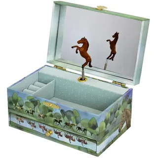 Trousselier 6260620 - Schmuck-Spieldose, Schmuckschatulle, mit tanzendem Pferdchen, Melodie: Beautiful Dreams, nachtleuchtend