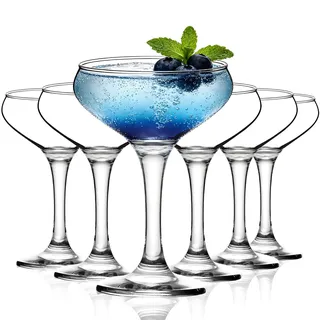 6er Set Champagnerschalen 235ml - Martini Cocktailgläser im Vintage Art-Deko-Design der 20er Jahre, Ideal für Partys (Margarita, Whisky, Gin, Tequila) - BPA-frei & Spülmaschinengeeignet, Kristallklar