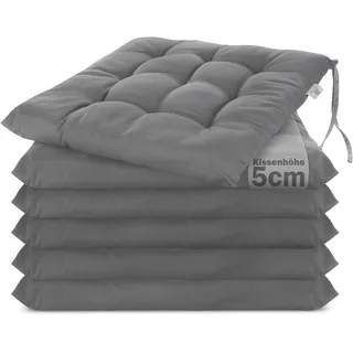 Brandsseller 6er Set Stuhlkissen 40x40x5 cm Sitzkissen Polster Stuhlauflage mit Haltebändern Dekokissen für Indoor Outdoor gesteppt - Dunkelgrau