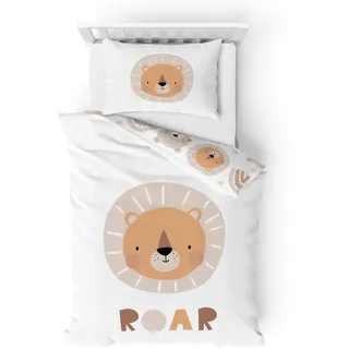 Kinderbettwäsche Biber/Flanell · Baby-Bettwäsche Little Lion weich & kuschelig für Mädchen und Jungen · 100% Baumwolle · Tiere, Löwe & Regenbogen · Bettbezug 100x135 + Kissenbezug 40x60 cm