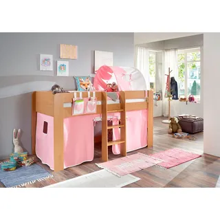 Relita Hochbett »Andi« mit Rolllattenrost, Textil-Set und Leiter, pflegel. Dekor Oberfläche, rosa