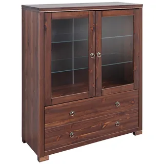 Home Affaire "Gotland", braun (dunkelbraun), B:101cm H:130cm T:40cm, Sideboards, Vitrine, Breite 101 cm, Türen mit Glaseinsätzen, aus massiver Kiefer