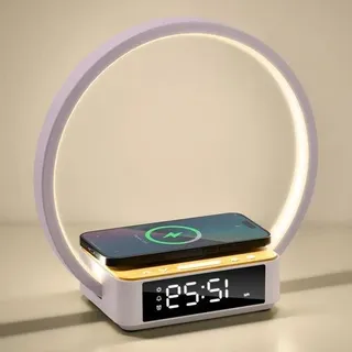 Nachtlampe mit Ladefunktion und Wecker - Touch-dimmbare - 10W drahtlose Ladestation - Tageslichtwecker - Anzeige - 3 Helligkeitsstufen - Schlafzimmer- und Bürolampe