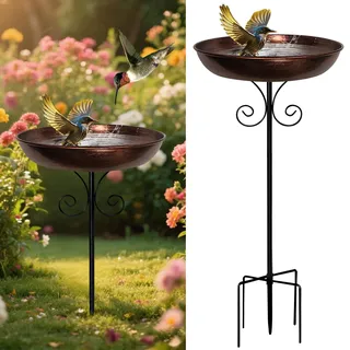 Vogelbad für Garten Metall Vogeltränke Stehend Garten Deko Groß 82cm, Wasserschale für Wildvögel, Wassertränke Für Vögel, Gartendeko Draußen, Wasserstelle, Vogeltränke Winterfest Frostsicher (H)