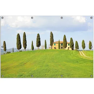 Wallario Outdoor-Poster für Garten oder Balkon, Motiv Villa auf einem Hügel in der Toskana, in ca. 100 x 150 cm - Grün
