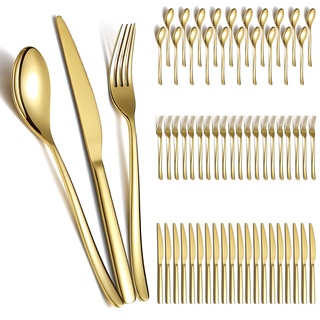 Berglander Gold Hochzeit Besteck Set 60pcs Service für 20, Titan beschichtet Edelstahl Besteck Set, Gold Löffel Gabeln Messer Set für Zuhause, Hochzeit, Restaurant, spülmaschinenfest