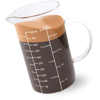Newness Messbecher Glas mit Griff, 500 ML Messbecher mit Drei Waagen (OZ, Tasse, ML/cc) und V-Förmigem Auslauf, Messbecher für Küche oder Restaurant, Leicht zu Lesen