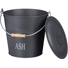 Bild Ascheeimer mit Deckel, 12 Liter, Kohle & Asche, runde Aschetonne mit Tragegriff, Kamin, Ofen & Grill, grau