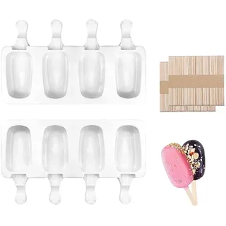 2 Eisformen Silikon, Eisförmchen mit 100 Holzstielen Stiel, Popsicle Molds Set, Eiscreme form Cake Pop Ice Lolly Mould Eis Selber Machen Dessertform