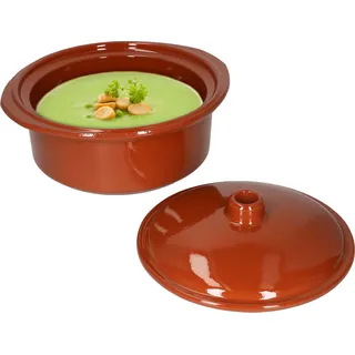 Ton-Topf + Deckel 1,6L Mediterran Cocotte Kochtopf Schmortopf Mittelalter Garen