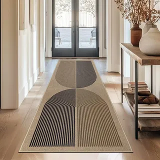 Capslpad Teppich Läufer Flur 80x200cm Jute Aussehen KüchenTeppich Natürlich Waschbar Teppich Schwarz Braun rutschfest Küchenläufer Korridor läufer Flur Küche,Schlafzimmer, Balkon