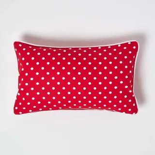 Homescapes Gepunktete Kissenhülle für Zierkissen, rot, 30 x 50 cm, Zierkissenbezug mit Polka-Dots-Muster aus 100% Baumwolle mit Reißverschluss (30 x 50 cm, Rot)