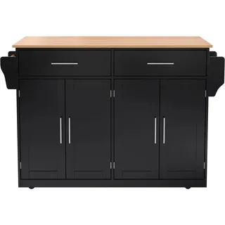 okwish Servierwagen mit Klappbarer Tischplatte Rollen Küche Esszimmer 120x46x91cm Schwarz