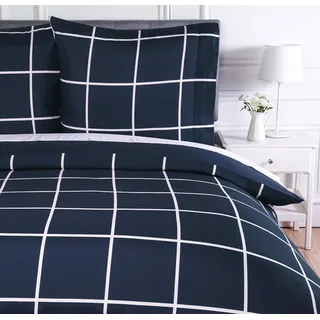 Amazon Basics 2-teiliges Mikrofaser-Bettwäsche-Set, Bettdeckenbezug 135 x 200 cm & 1 Kissenbezug 80 x 80 cm, Marineblau, kariert