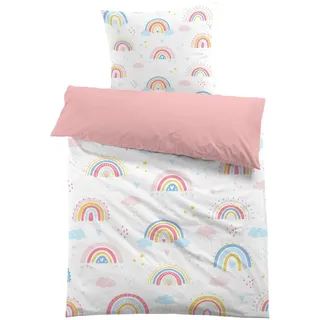 MUSOLEI Bettwäsche 135x200 Kinder Regenbogen Mädchen Rosa Kinderbettwäsche Mikrofaser 3D Druck Cartoon Bettbezug und 1 Kissenbezug 80x80 für Kinder Geschenk, Regenbogen02